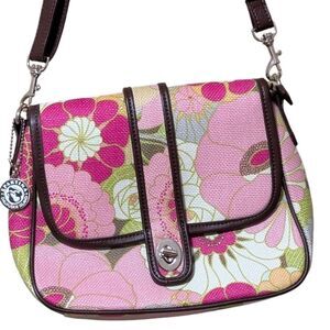 Spartina linen leather floral crossbody satchel in pink white green